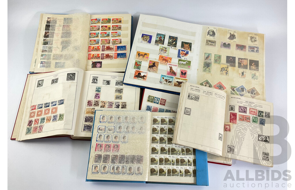Six Albums of Antique and Vintage Stamps Including Germany, Turkiye, Italy, USSR, Austria, India, India, Egypt, Brazil and More