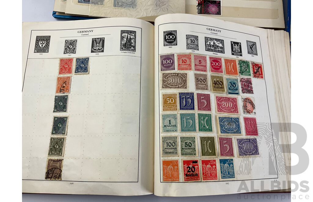Six Albums of Antique and Vintage Stamps Including Germany, Turkiye, Italy, USSR, Austria, India, India, Egypt, Brazil and More