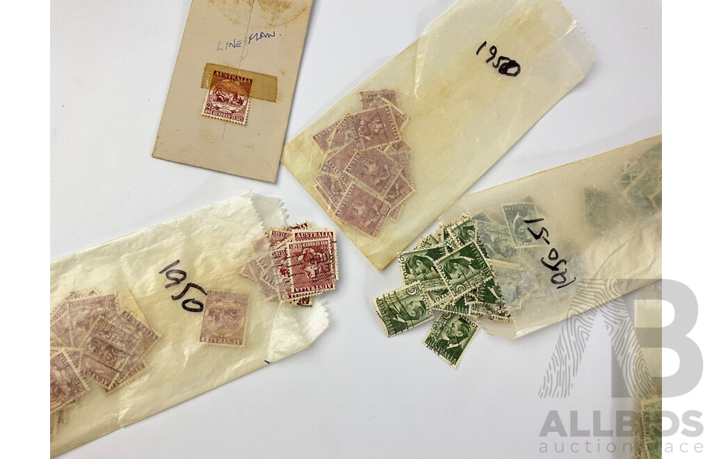 Australian 1950 to 1953 Mint and Cancelled Stamps Including NSW 100 Years First Stamp, KGVI, Foundation of the Commonwealth, QE2, Tasmania 150 Years and More, Many Multiples