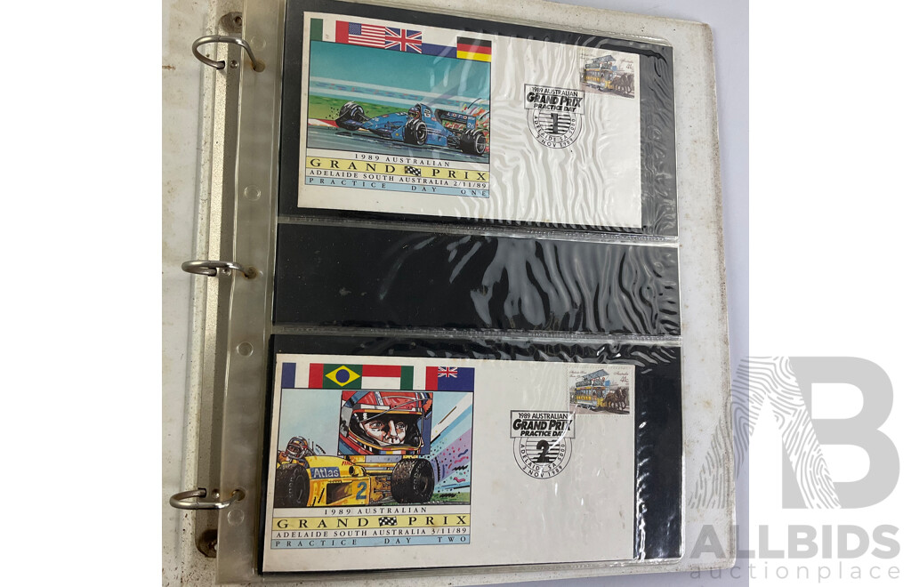 Australian  First Day Covers Including Formula One 1989/90 with Official Folder, Perth Cup-Pex 1987, Album Examples Spanning 1969 to 1974, Some New Zealand