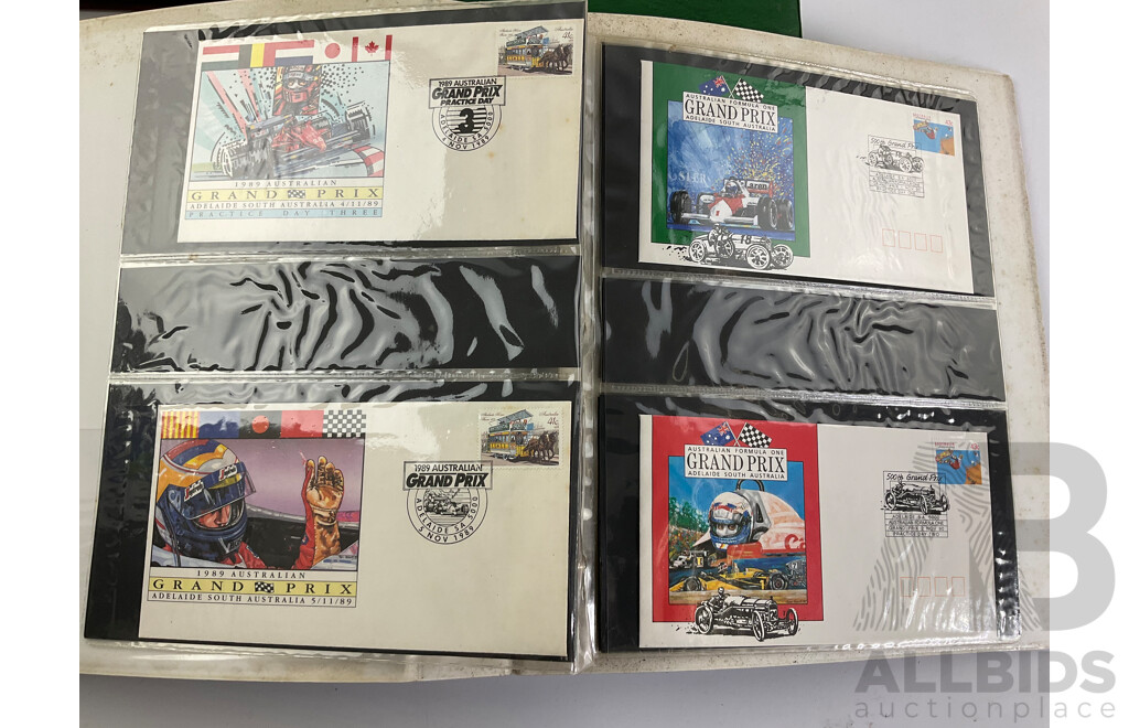 Australian  First Day Covers Including Formula One 1989/90 with Official Folder, Perth Cup-Pex 1987, Album Examples Spanning 1969 to 1974, Some New Zealand