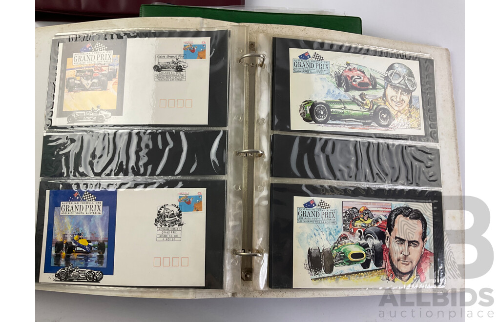 Australian  First Day Covers Including Formula One 1989/90 with Official Folder, Perth Cup-Pex 1987, Album Examples Spanning 1969 to 1974, Some New Zealand