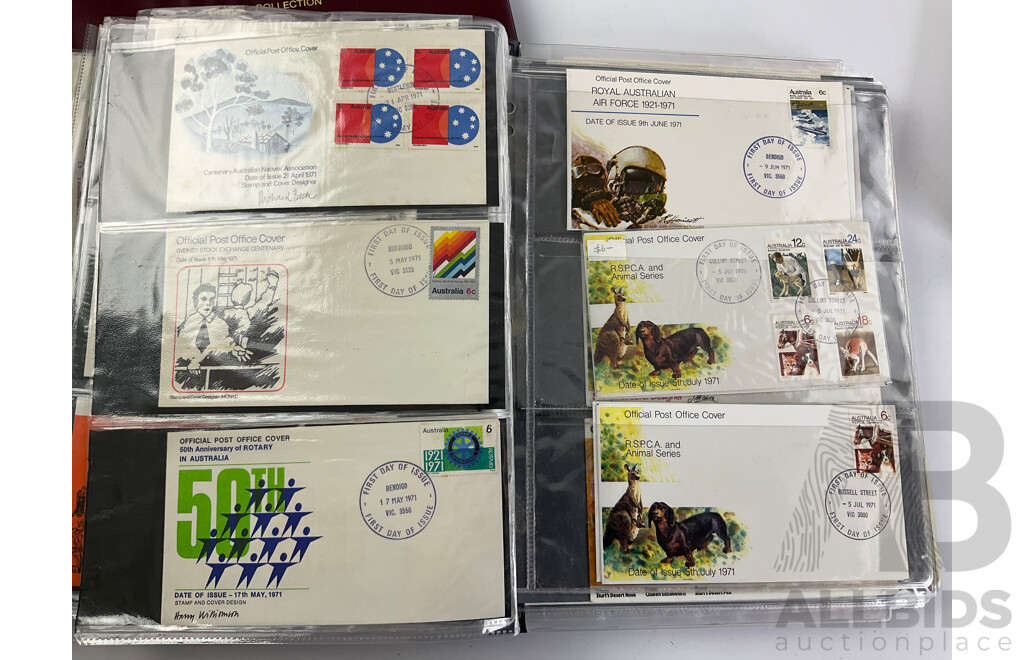 Australian  First Day Covers Including Formula One 1989/90 with Official Folder, Perth Cup-Pex 1987, Album Examples Spanning 1969 to 1974, Some New Zealand