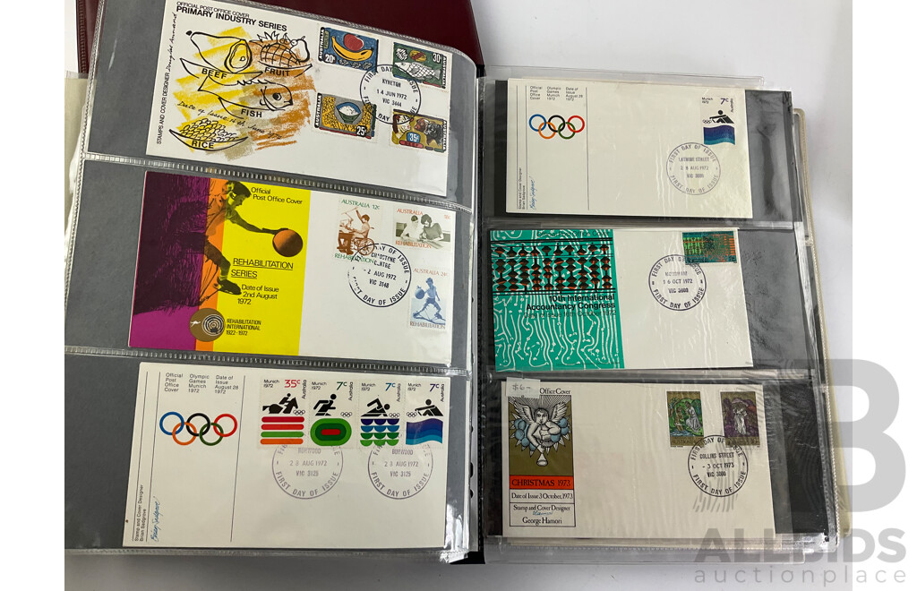 Australian  First Day Covers Including Formula One 1989/90 with Official Folder, Perth Cup-Pex 1987, Album Examples Spanning 1969 to 1974, Some New Zealand