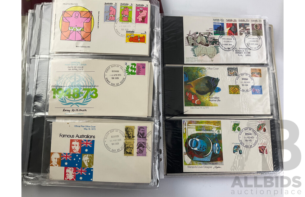 Australian  First Day Covers Including Formula One 1989/90 with Official Folder, Perth Cup-Pex 1987, Album Examples Spanning 1969 to 1974, Some New Zealand