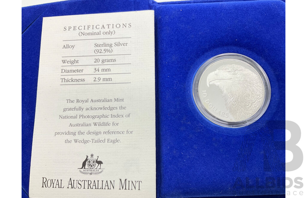 Australian RAM 1994 Silver Ten Dollar Coin, Birds of Australia, Wedged Tail Eagle .925