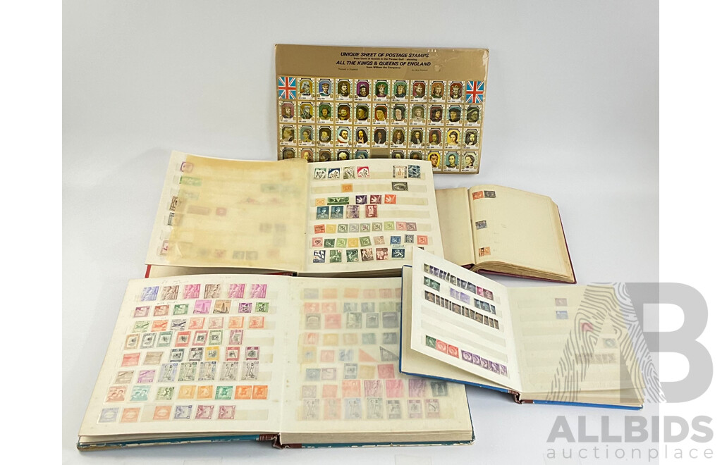 Four Albums of Antique and Vintage Stamps Including Australian States, Egypt, UK, Italy Denmark, Philippines, Japan, Canada, Kings and Queens of England and More
