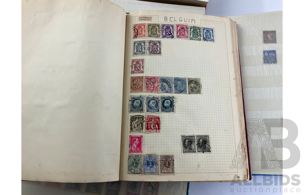 Four Albums of Antique and Vintage Stamps Including Australian States, Egypt, UK, Italy Denmark, Philippines, Japan, Canada, Kings and Queens of England and More