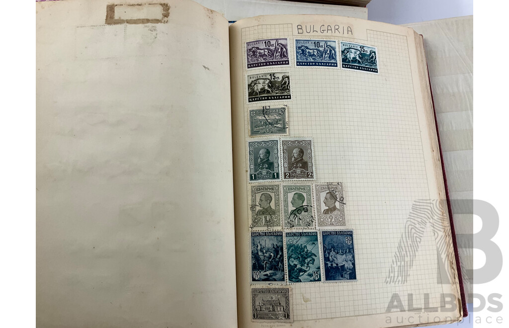 Four Albums of Antique and Vintage Stamps Including Australian States, Egypt, UK, Italy Denmark, Philippines, Japan, Canada, Kings and Queens of England and More