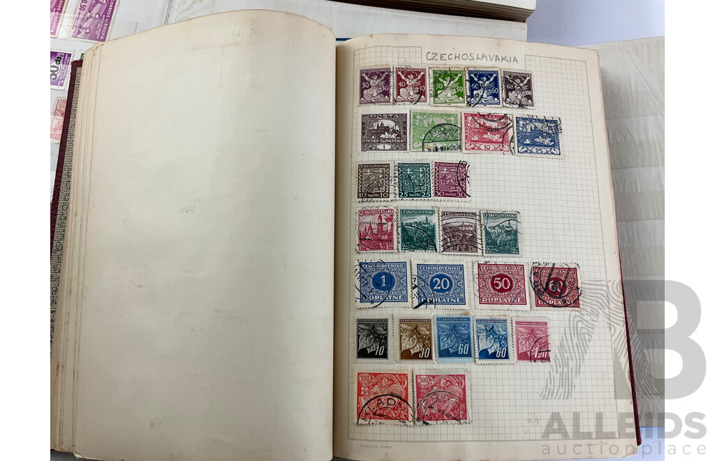 Four Albums of Antique and Vintage Stamps Including Australian States, Egypt, UK, Italy Denmark, Philippines, Japan, Canada, Kings and Queens of England and More