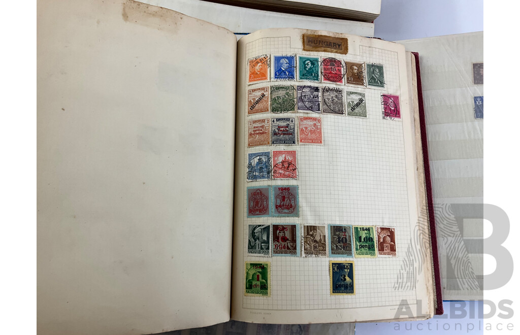 Four Albums of Antique and Vintage Stamps Including Australian States, Egypt, UK, Italy Denmark, Philippines, Japan, Canada, Kings and Queens of England and More