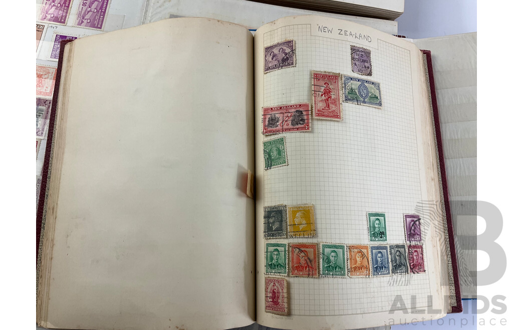Four Albums of Antique and Vintage Stamps Including Australian States, Egypt, UK, Italy Denmark, Philippines, Japan, Canada, Kings and Queens of England and More