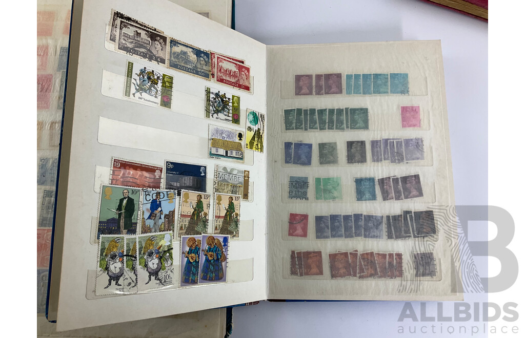 Four Albums of Antique and Vintage Stamps Including Australian States, Egypt, UK, Italy Denmark, Philippines, Japan, Canada, Kings and Queens of England and More