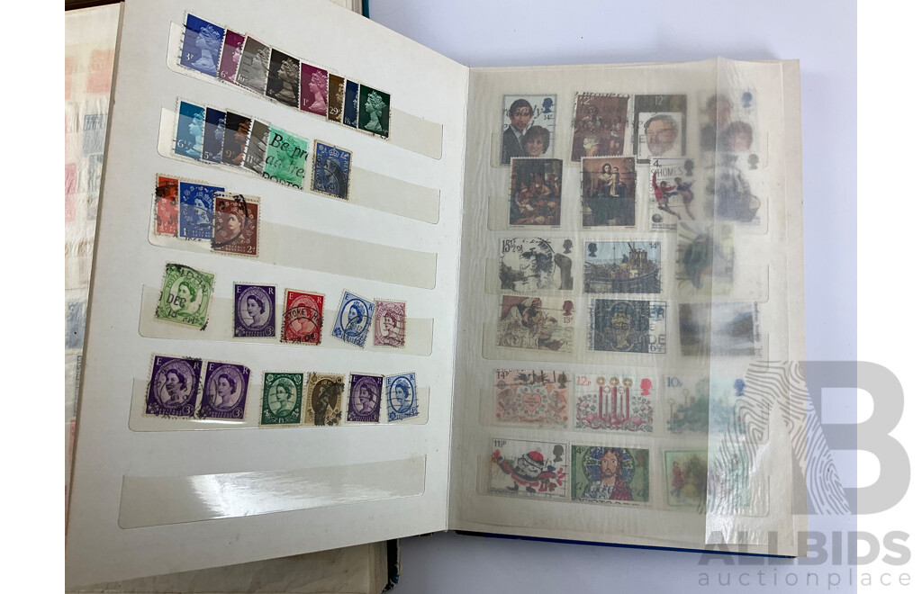 Four Albums of Antique and Vintage Stamps Including Australian States, Egypt, UK, Italy Denmark, Philippines, Japan, Canada, Kings and Queens of England and More