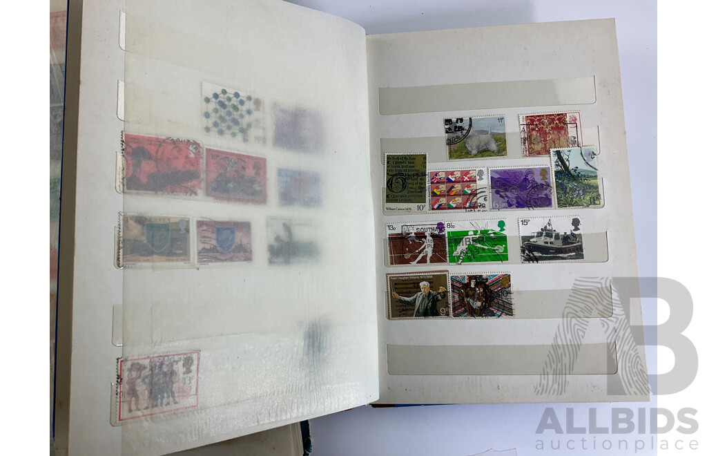 Four Albums of Antique and Vintage Stamps Including Australian States, Egypt, UK, Italy Denmark, Philippines, Japan, Canada, Kings and Queens of England and More