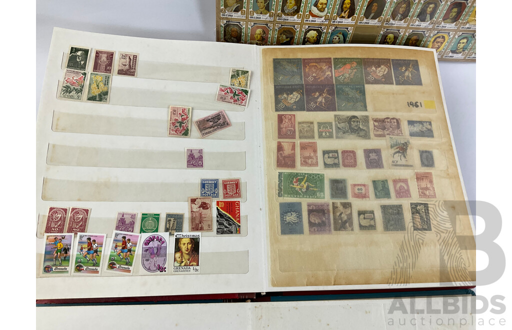 Four Albums of Antique and Vintage Stamps Including Australian States, Egypt, UK, Italy Denmark, Philippines, Japan, Canada, Kings and Queens of England and More