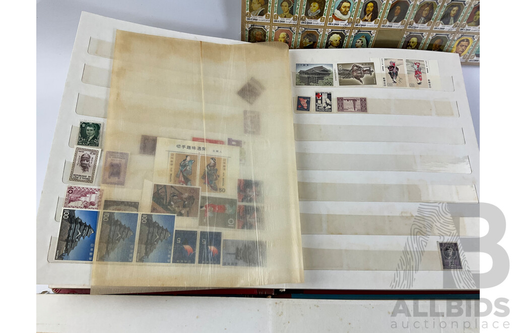 Four Albums of Antique and Vintage Stamps Including Australian States, Egypt, UK, Italy Denmark, Philippines, Japan, Canada, Kings and Queens of England and More