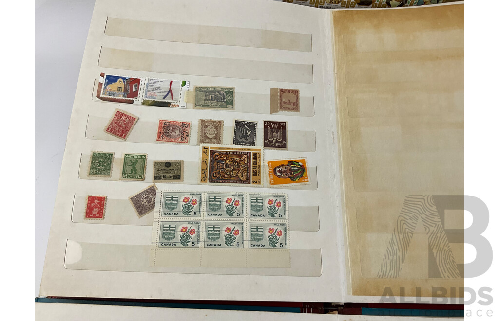 Four Albums of Antique and Vintage Stamps Including Australian States, Egypt, UK, Italy Denmark, Philippines, Japan, Canada, Kings and Queens of England and More