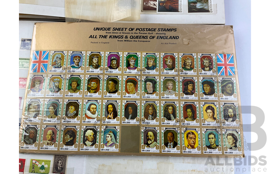 Four Albums of Antique and Vintage Stamps Including Australian States, Egypt, UK, Italy Denmark, Philippines, Japan, Canada, Kings and Queens of England and More