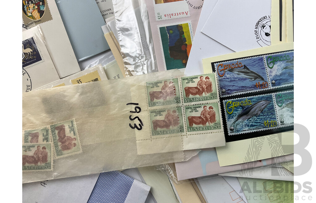 Good Collection of Australian First Day Covers, Mint and Cancelled Stamps Examples Spanning 1934 to 2000s, Many Multiples with WWF Mint Stamps and Blocks, America's Cup Stamp Book