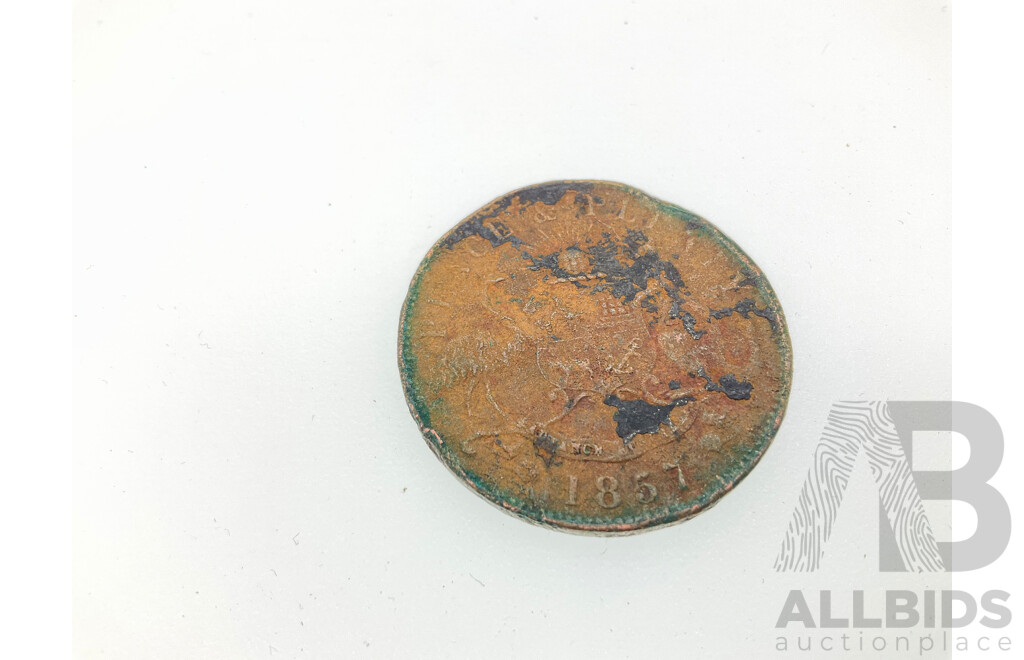 Collection of Collectible Coins Including Australian 1857 Hanks and Lloyd Tea Makers Token, 1998 Bicentennial of Flinders and Bass Voyage, 1808 East India Company Ship Wreck Coin, USA 1986 Trade Silver Pendant