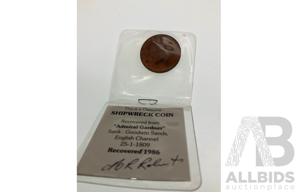Collection of Collectible Coins Including Australian 1857 Hanks and Lloyd Tea Makers Token, 1998 Bicentennial of Flinders and Bass Voyage, 1808 East India Company Ship Wreck Coin, USA 1986 Trade Silver Pendant