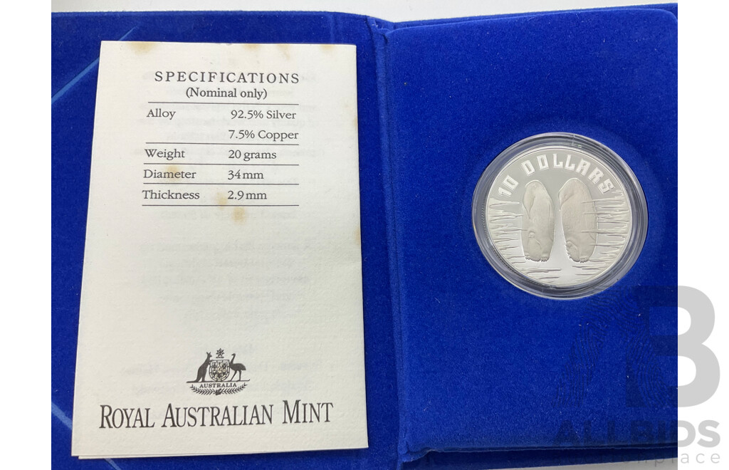 Australian RAM 1992 Silver Ten Dollar Coin, Birds of Australia, Emperor Penguin .925