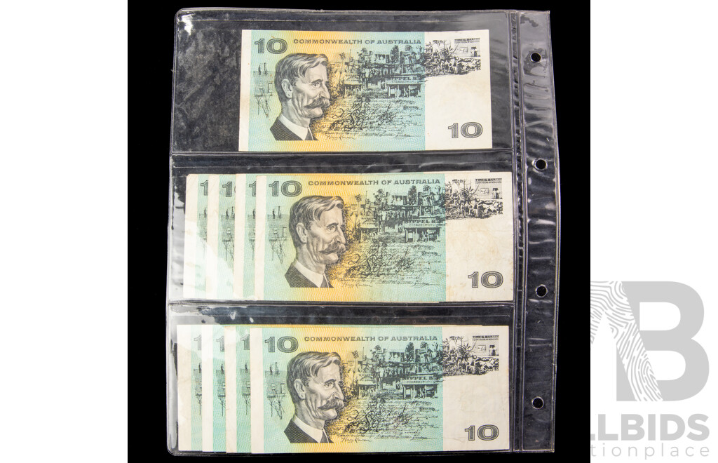 Nine Australian Ten Dollar Notes Including 1966 Coombs/Wilson R301, 1967 Coombs/Randall R302(4) Phillips/Randall R303(4)