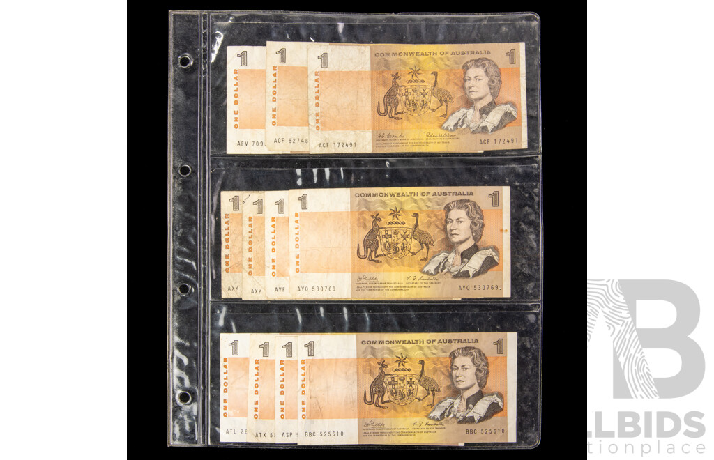 Eleven Australian One Dollar Notes Including 1966 Coombs/Wilson R71(3), 1969 Phillips/Randall R73(8)