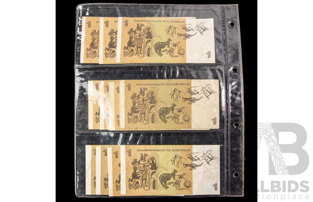 Eleven Australian One Dollar Notes Including 1966 Coombs/Wilson R71(3), 1969 Phillips/Randall R73(8)