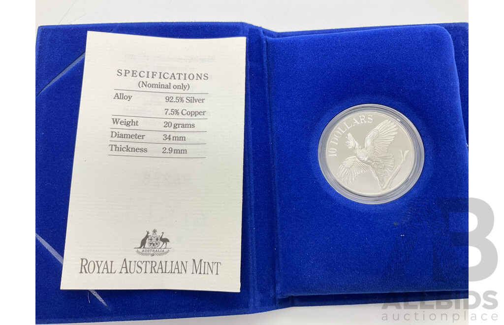 Australian RAM 1990 Silver Ten Dollar Coin, Birds of Australia, Cockatoo .925