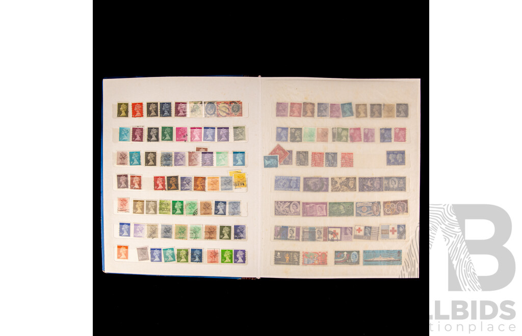 Album of Antique and Vintage United Kingdom Stamps, Examples Spanning 1860's QV Hand Cancel to 1980's, KGV, KGVI, QE2, Churchill, Charles and Diana, High Speed Train, Edinburgh Castle
