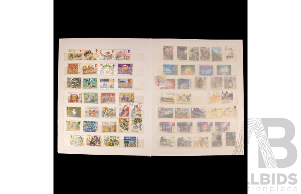 Album of Antique and Vintage United Kingdom Stamps, Examples Spanning 1860's QV Hand Cancel to 1980's, KGV, KGVI, QE2, Churchill, Charles and Diana, High Speed Train, Edinburgh Castle