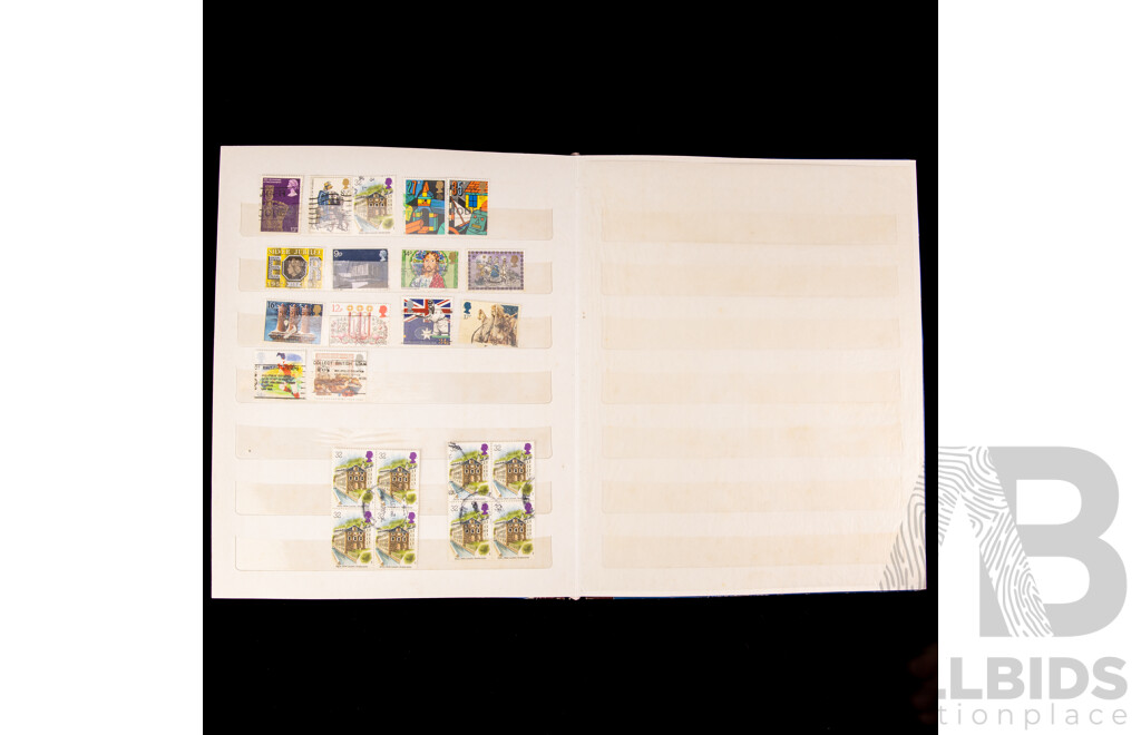 Album of Antique and Vintage United Kingdom Stamps, Examples Spanning 1860's QV Hand Cancel to 1980's, KGV, KGVI, QE2, Churchill, Charles and Diana, High Speed Train, Edinburgh Castle