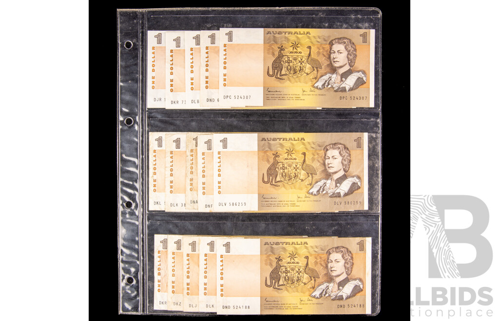 Fifteen Australian 1982 One Dollar Notes, Johnston/Stone R78