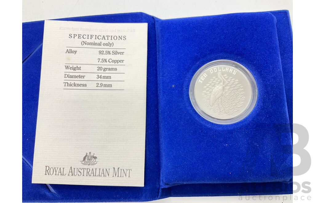 Australian RAM 1991 Silver Ten Dollar Coin, Birds of Australia, Jabiru .925