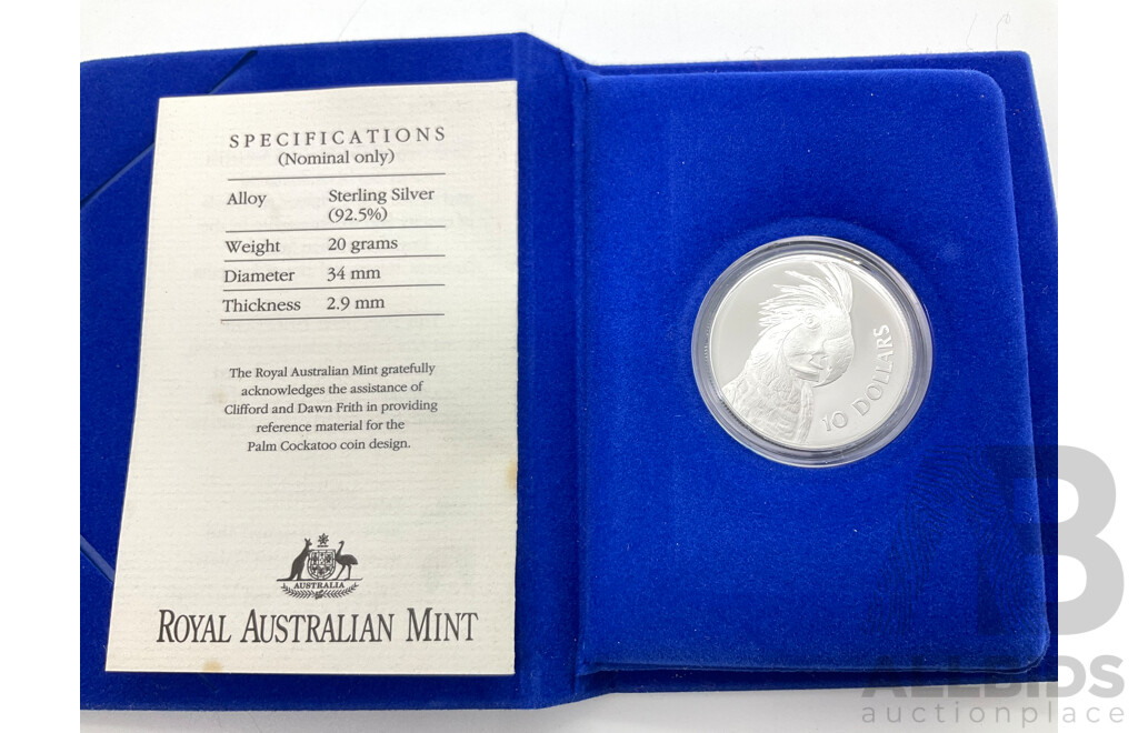 Australian RAM 1993 Silver Ten Dollar Coin, Birds of Australia, Palm Cockatoo .925