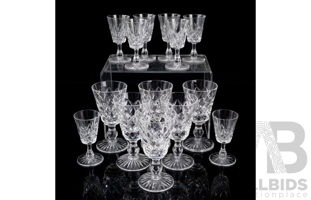 Set Six Stuart Crystal Sherry Stemware Along with Set Eight Inwald Liqueur Examples