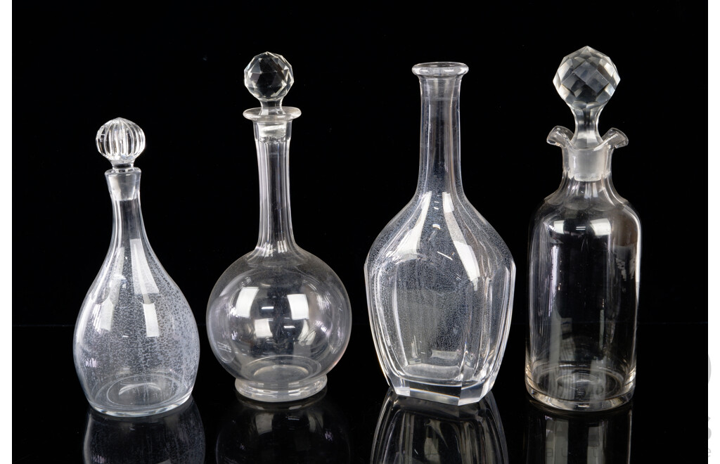 Collection Four Crystal Decanters Including Orrefors Example Lacking Stopper