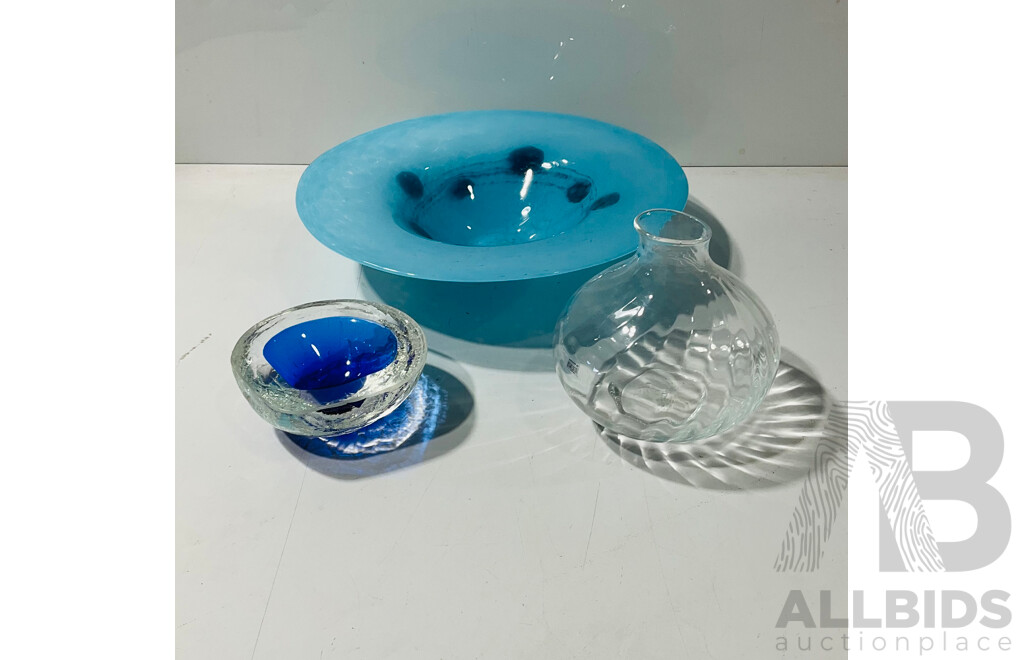 CollectionThree Art Glass Pieces Including Sea Glass Vase