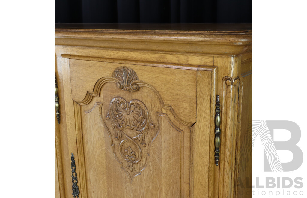 French Style Oak Two Piece Sideboard