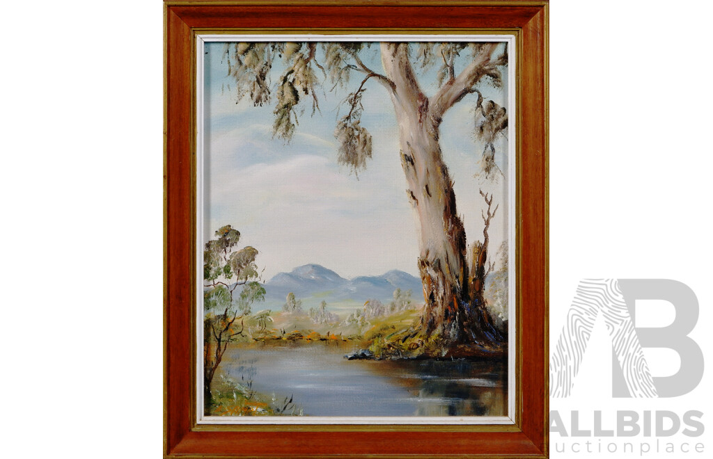 Ernst Sampt (20th Century, Austrian-Australian, 1931-), Morning Mist, Still River and Blue Mountain, Lovely Vintage Trio of Framed Oils on Canvases, 47 x 64 cm (larger Frame) (3)