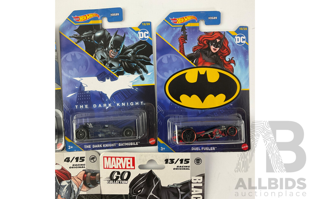 Diecast Hot Wheels Batman Vehicles with Marvel Go Collection Vehicles Including Batmobile and Iron Man