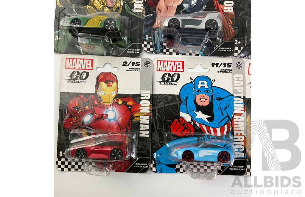 Diecast Hot Wheels Batman Vehicles with Marvel Go Collection Vehicles Including Batmobile and Iron Man