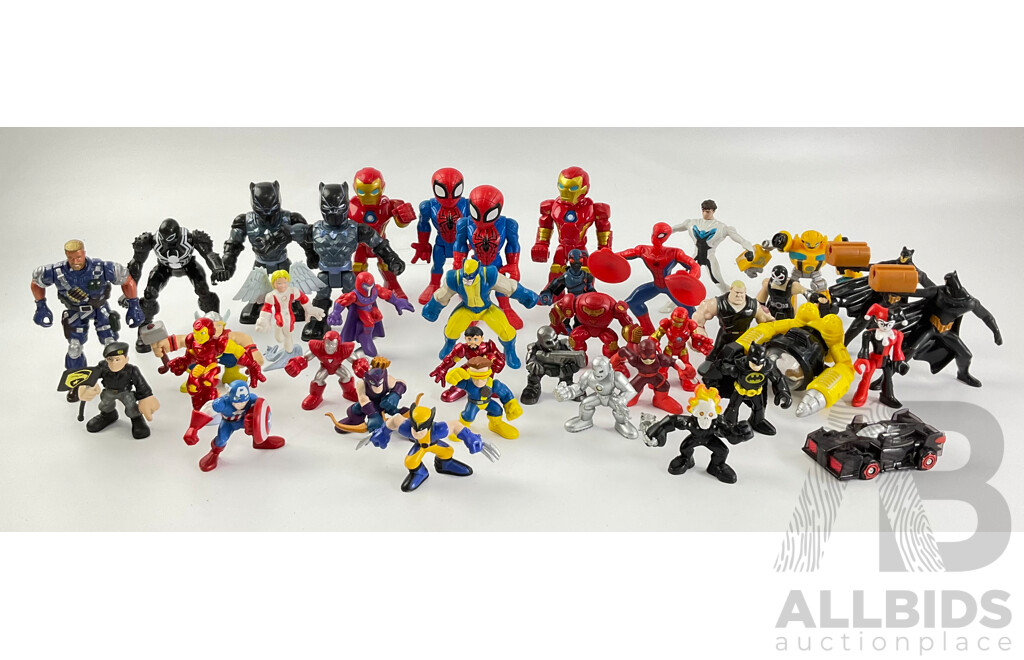 Collection of Action Hero Display Figures Including Marvel and Ninja Turtles