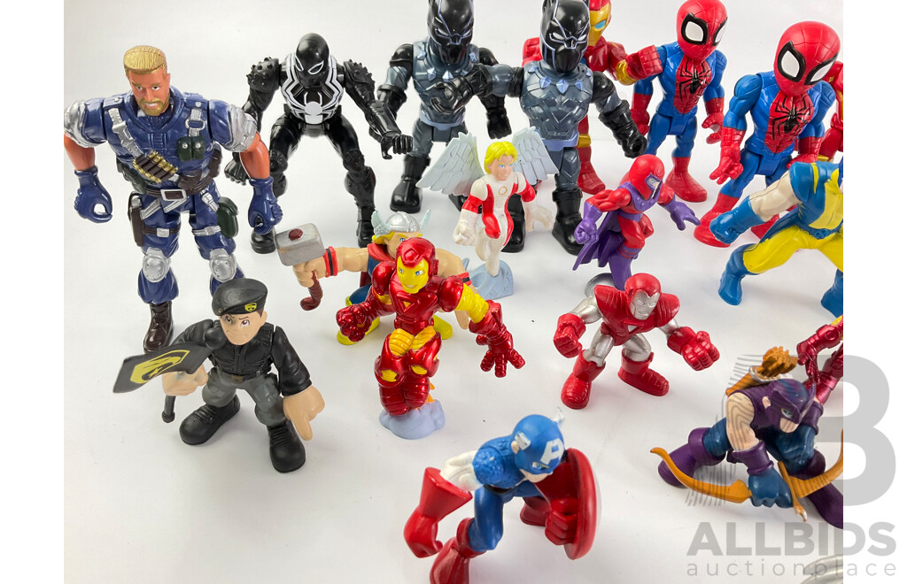 Collection of Action Hero Display Figures Including Marvel and Ninja Turtles