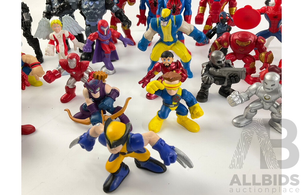 Collection of Action Hero Display Figures Including Marvel and Ninja Turtles