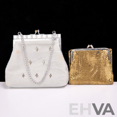 Collection Vintage Handbags Comprising Bambi White Leather, Cream Glomesh, Beige Glomesh Examples, Glomesh Gold Purse and More