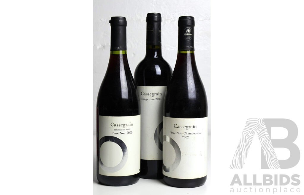 Set of Three Various Cassegrain Red Wines