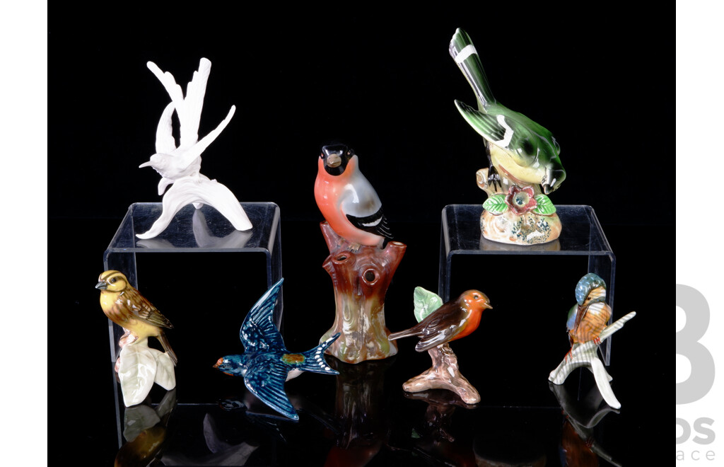 Collection Seven Porcelain & Ceramic Bird Figures Including Goebels and More